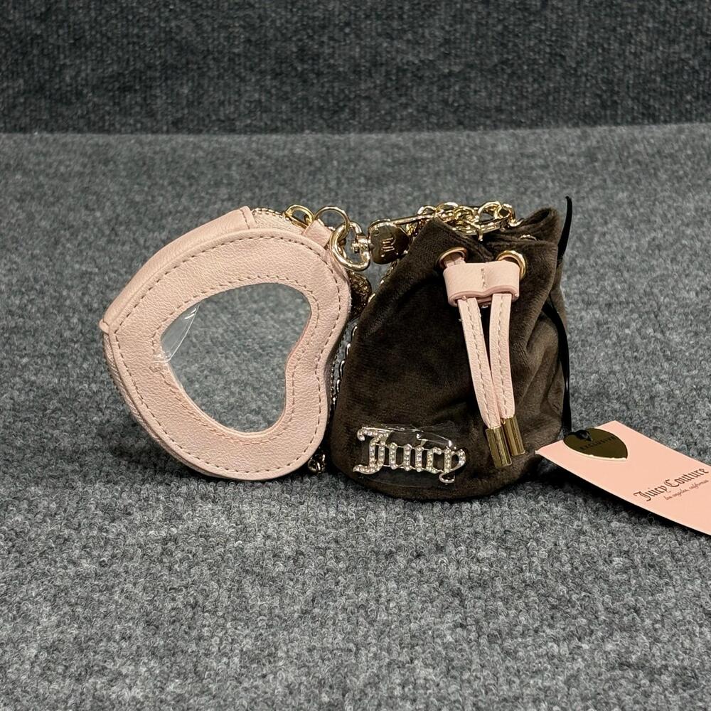 Juicy Couture Charm Womens One Size Brown Keychain Pink Velour Heart Micro Bags